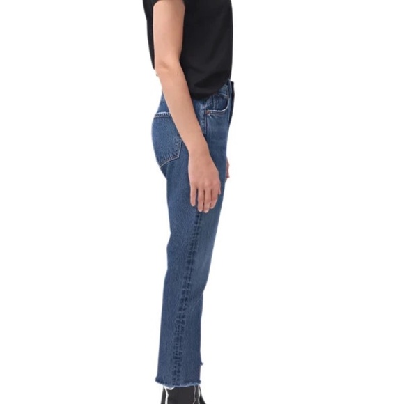 NWT AGOLDE Riley Crop Slim Straight High Rise Blue Sphere Raw Hem Sz 31 L25 - Picture 2 of 16